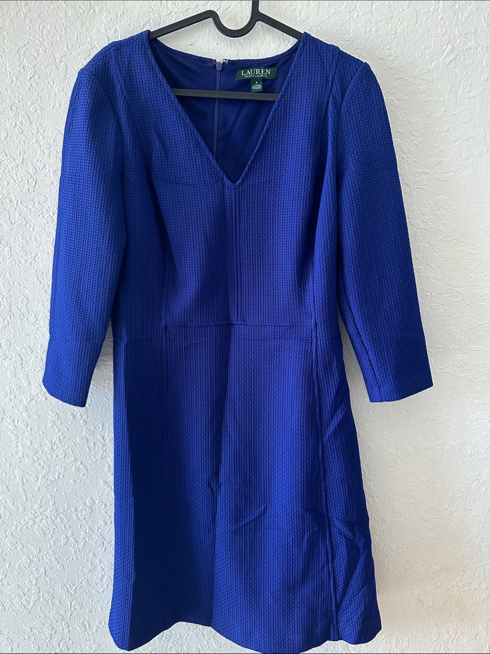 Lauren Ralph Lauren Cobalt Textured V-Neck Sheath Dress